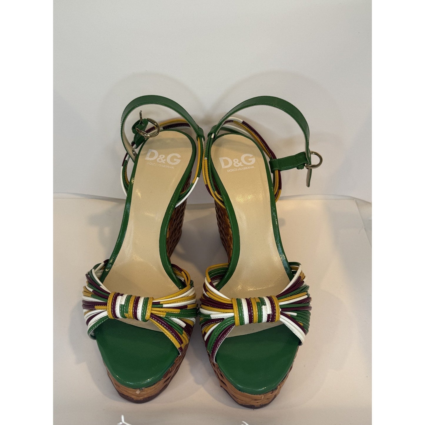 D&G Shoes Womens Size 37 Green Wedge Platform Sandals Multicolor