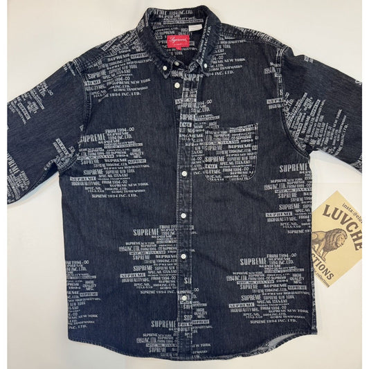 Supreme Black Denim Text Print M Button-Up