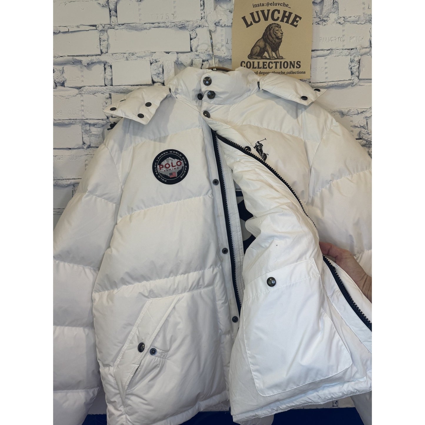 Polo Ralph Lauren Puffer Jacket White Winter Parka Patch
